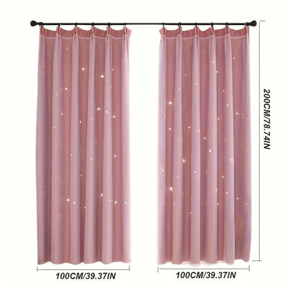 Double Layer Star Curtains for Girls Bedroom Set of 2 Panels