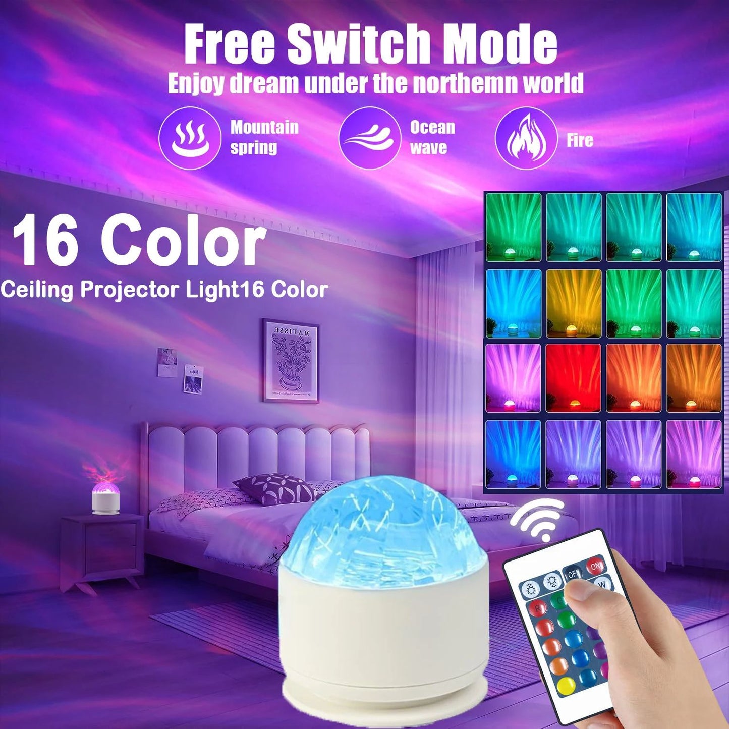 AuroraGlow Northern Lights LED Projector Night Light with Remote Control