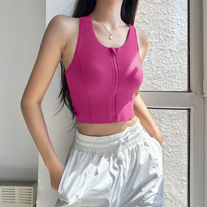 Womens High Impact Sports Bra Top, Front Zipper, Breathable Shockproof Fitness Vest for Running, Gym Wear, Yoga Brassier