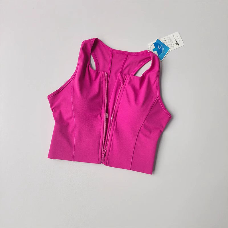 Womens High Impact Sports Bra Top, Front Zipper, Breathable Shockproof Fitness Vest for Running, Gym Wear, Yoga Brassier