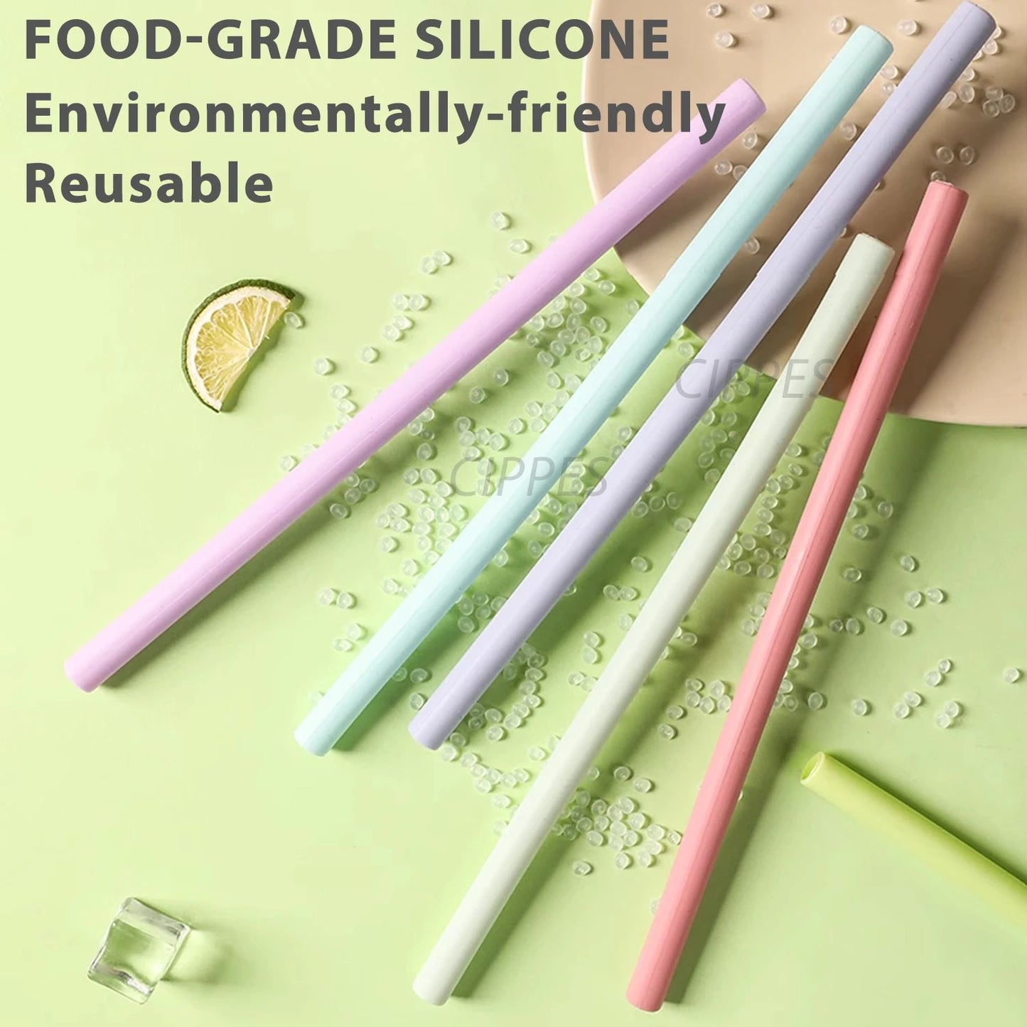 Reusable Silicone Drinking Straws Set