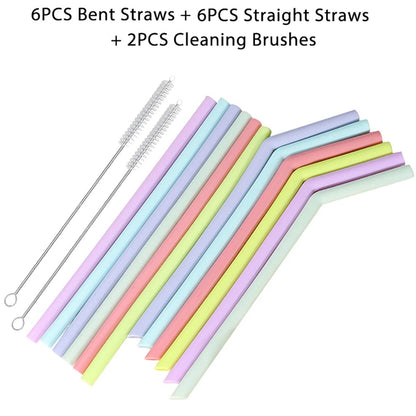 Reusable Silicone Drinking Straws Set