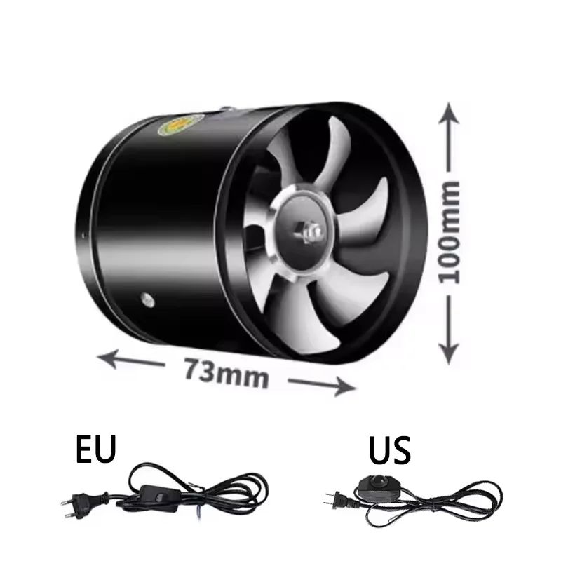 220V Metal Inline Duct Exhaust Fan (4–6 Inch) - Quiet Bathroom Ventilation Fan for Moisture & Odor Removal