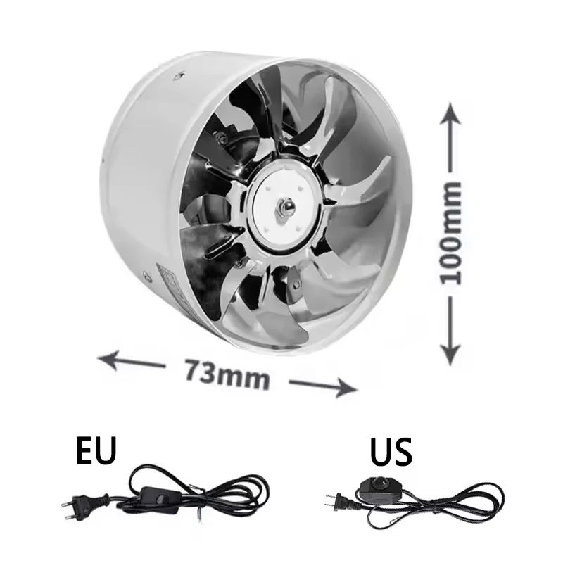 220V Metal Inline Duct Exhaust Fan (4–6 Inch) - Quiet Bathroom Ventilation Fan for Moisture & Odor Removal