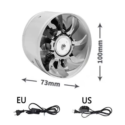 220V Metal Inline Duct Exhaust Fan (4–6 Inch) - Quiet Bathroom Ventilation Fan for Moisture & Odor Removal