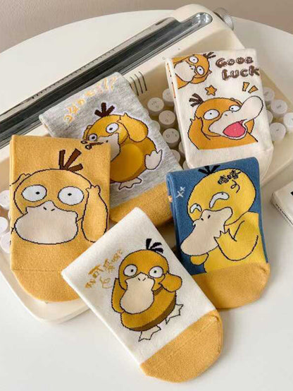 Versatile Sweet and Cute Psyduck Casual Socks, Fashion Cartoon Anime Design, Outdoor Short Socks for Everyday