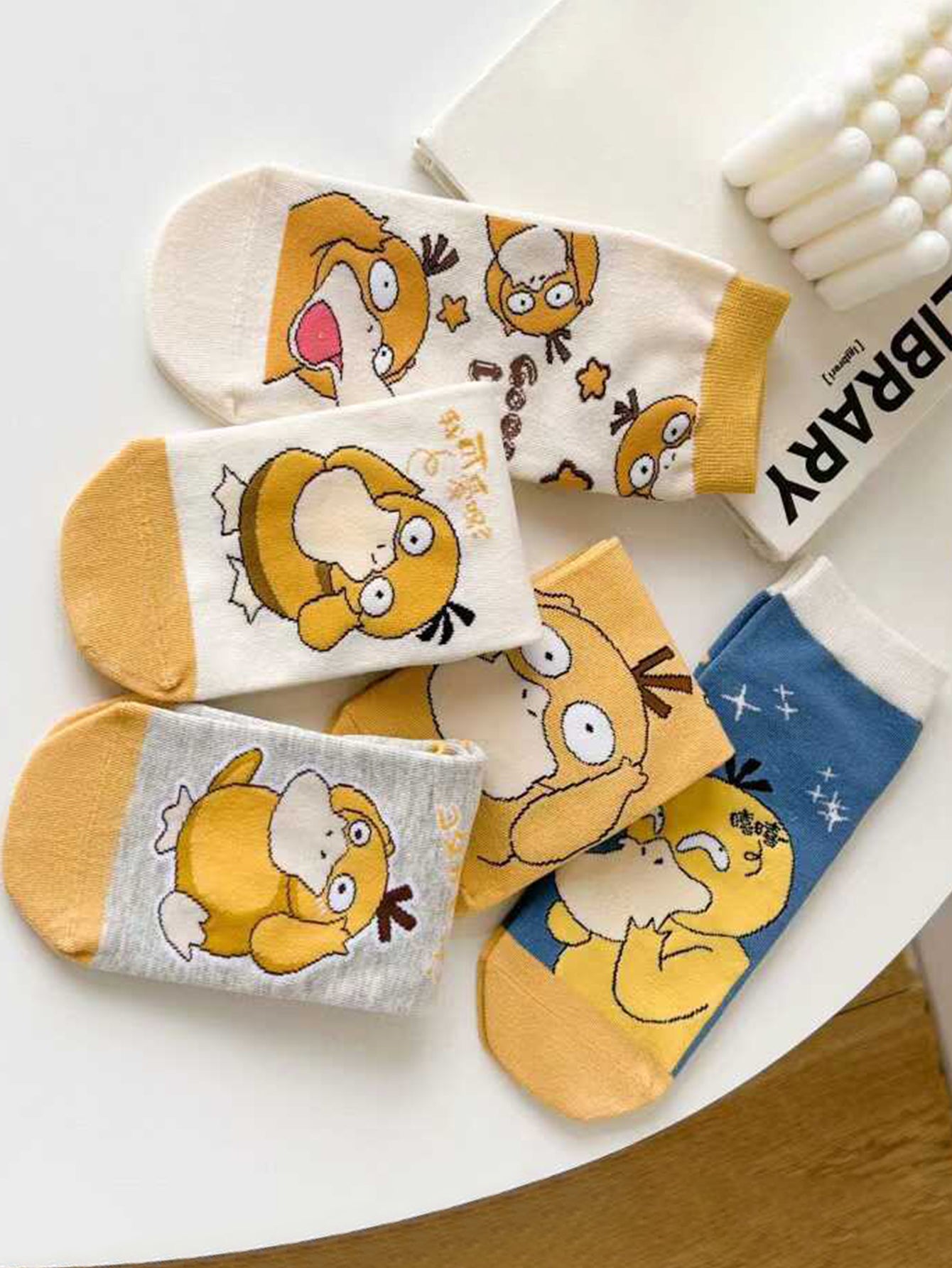 Versatile Sweet and Cute Psyduck Casual Socks, Fashion Cartoon Anime Design, Outdoor Short Socks for Everyday