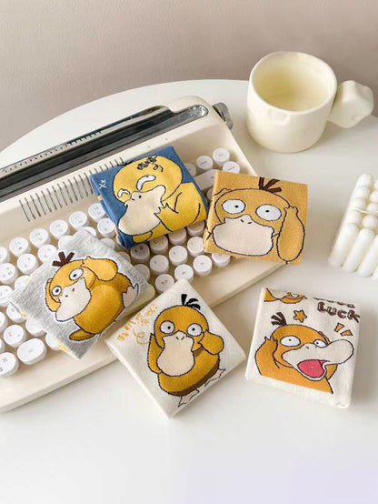 Versatile Sweet and Cute Psyduck Casual Socks, Fashion Cartoon Anime Design, Outdoor Short Socks for Everyday