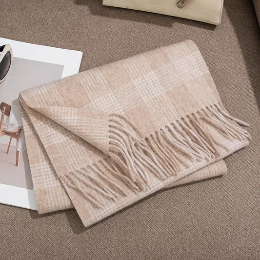 Unisex Wool Winter Scarf Thick Plaid Warm Autumn Wrap