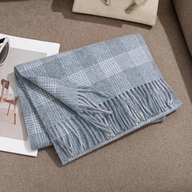 Unisex Wool Winter Scarf Thick Plaid Warm Autumn Wrap