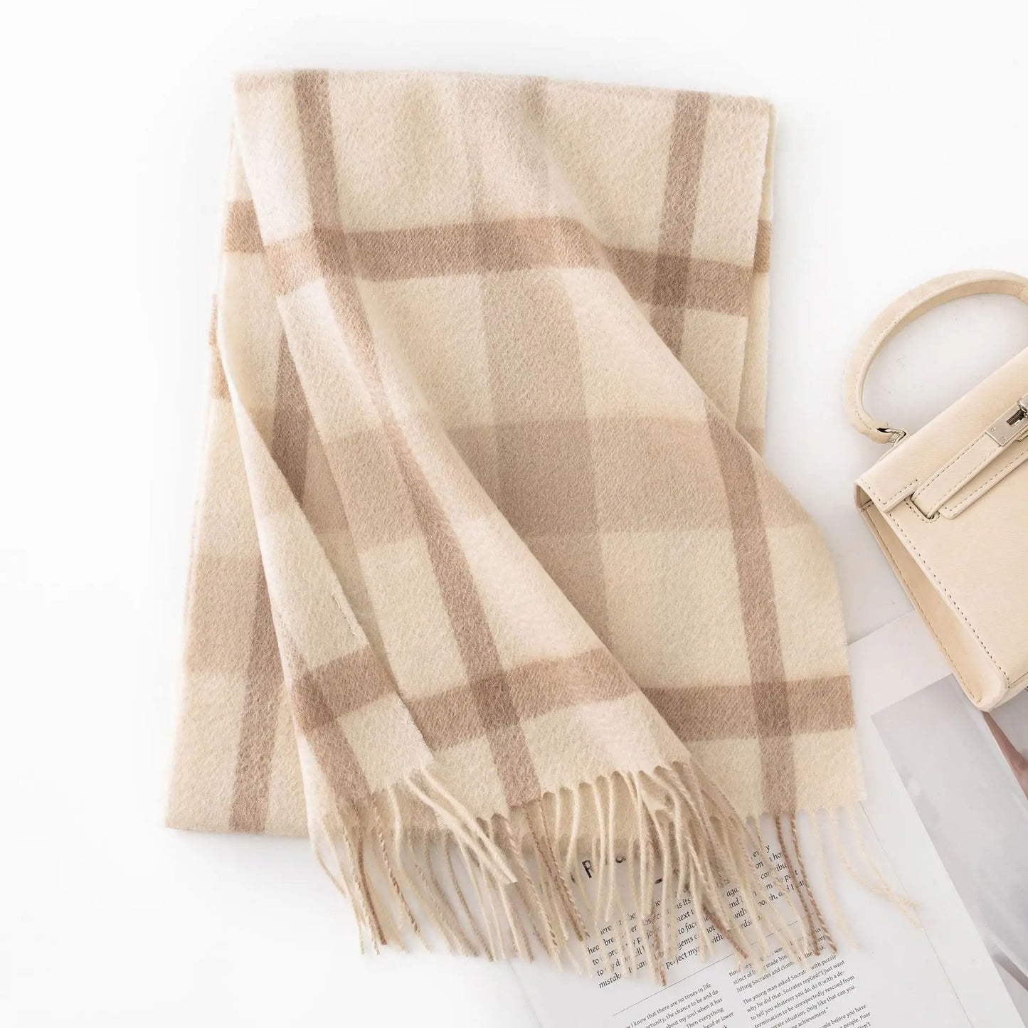 Unisex Wool Winter Scarf Thick Plaid Warm Autumn Wrap