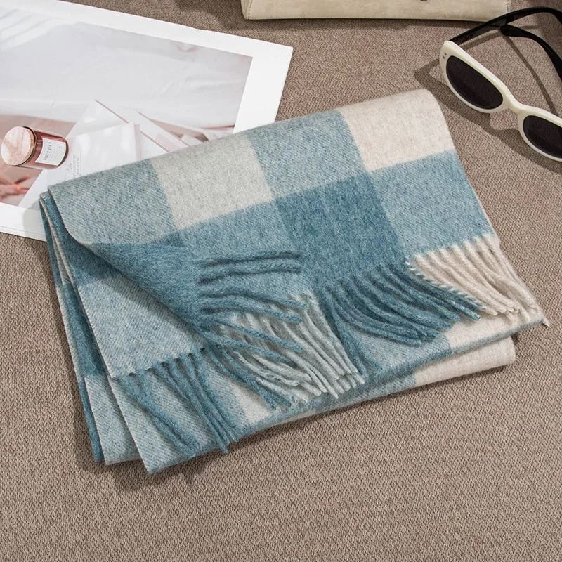 Unisex Wool Winter Scarf Thick Plaid Warm Autumn Wrap