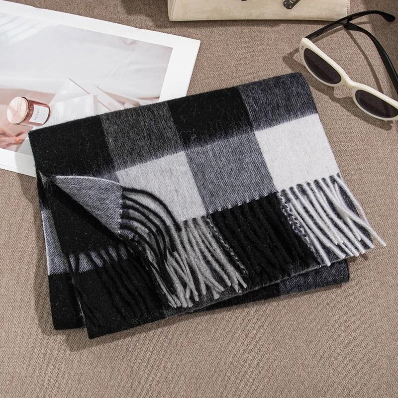 Unisex Wool Winter Scarf Thick Plaid Warm Autumn Wrap