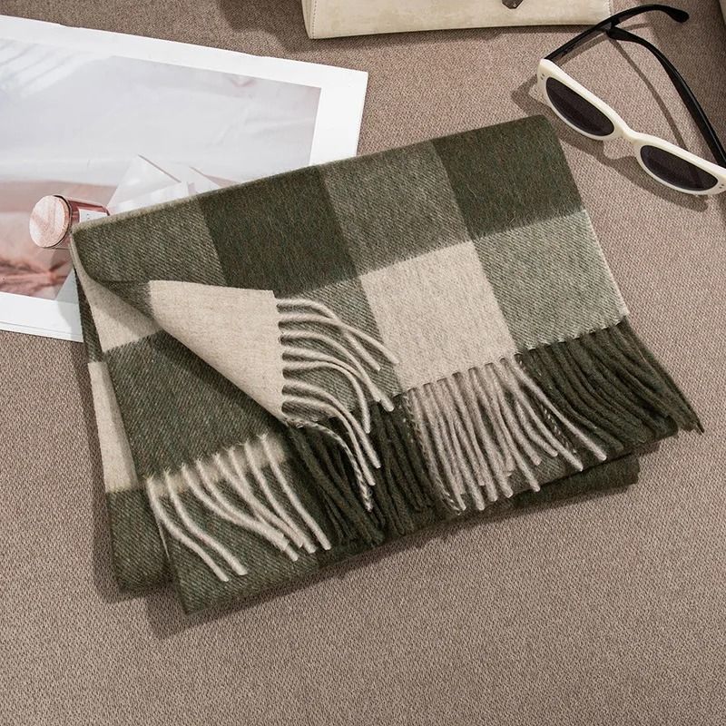 Unisex Wool Winter Scarf Thick Plaid Warm Autumn Wrap