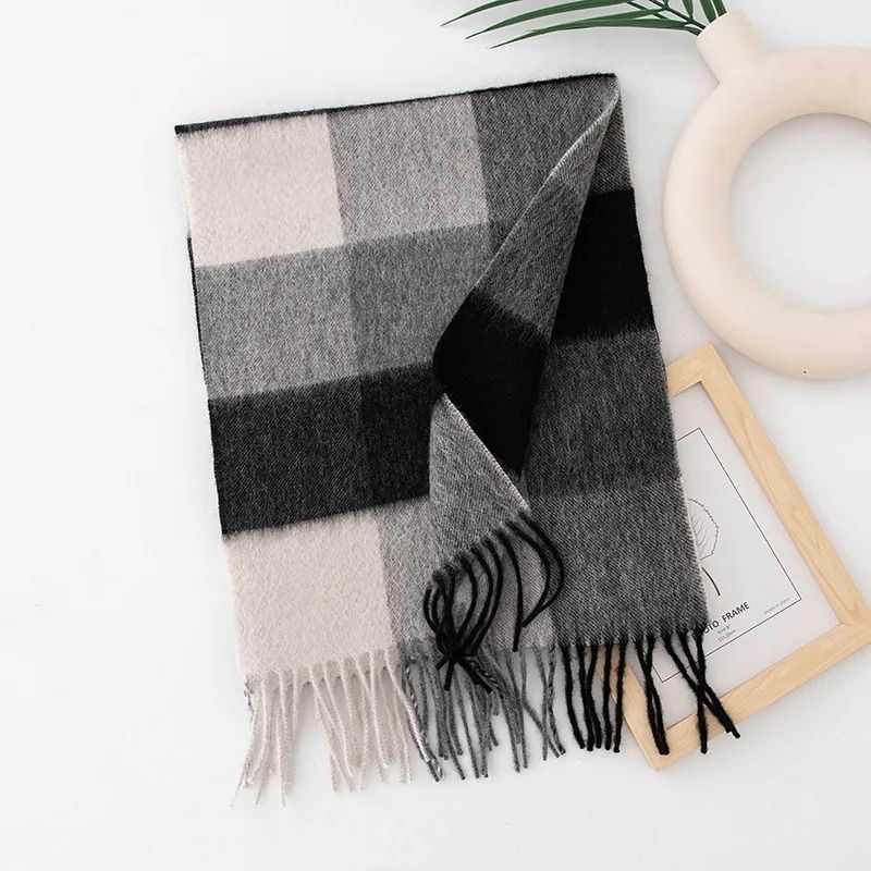Unisex Wool Winter Scarf Thick Plaid Warm Autumn Wrap
