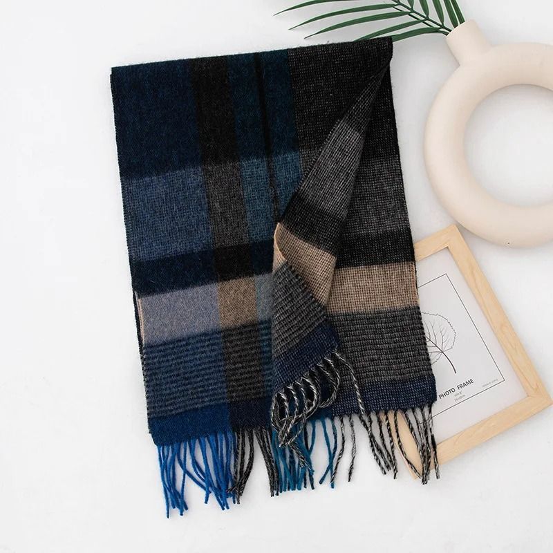 Unisex Wool Winter Scarf Thick Plaid Warm Autumn Wrap
