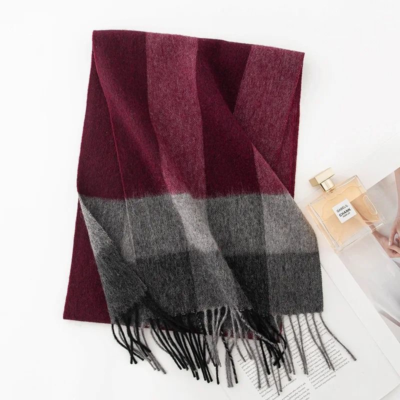 Unisex Wool Winter Scarf Thick Plaid Warm Autumn Wrap
