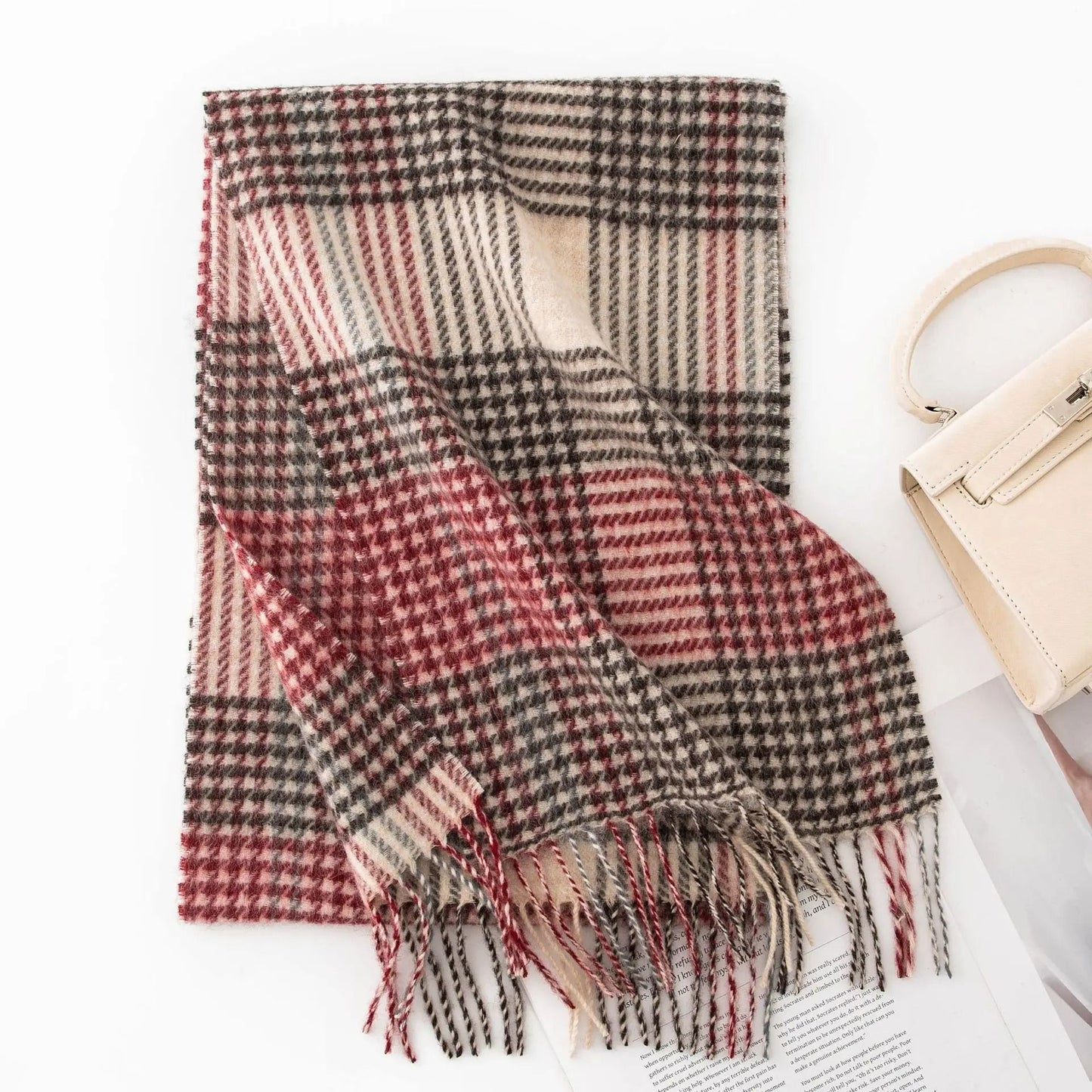Unisex Wool Winter Scarf Thick Plaid Warm Autumn Wrap