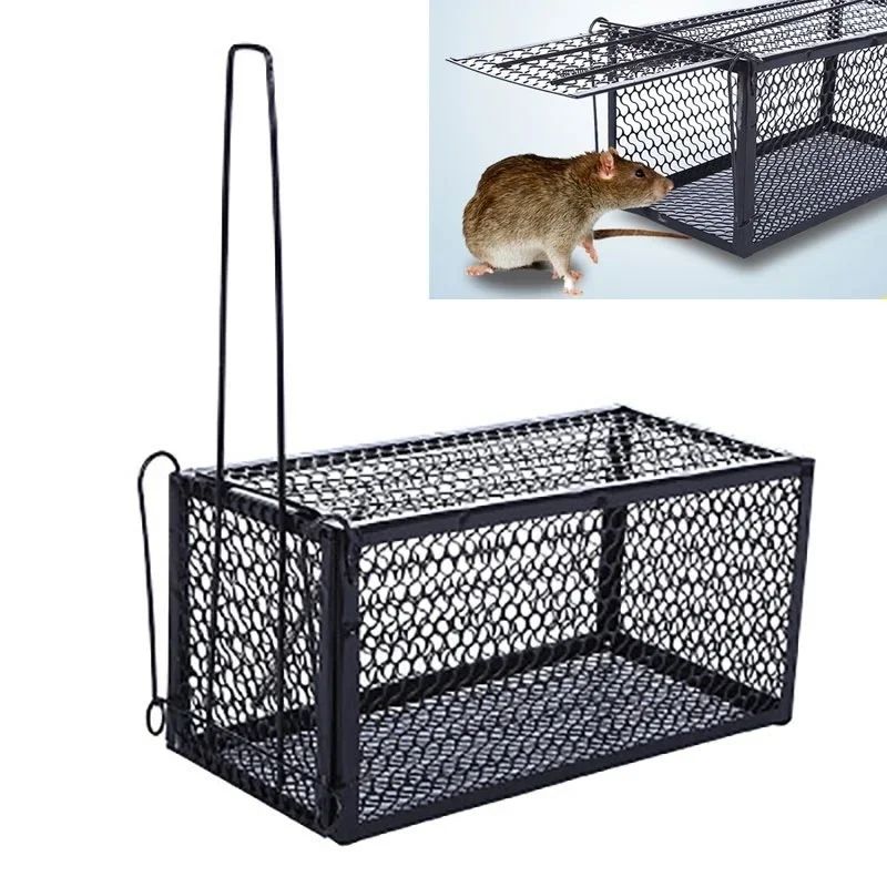 Self-Locking Humane Metal Mouse Trap Cage - Reusable Indoor/Outdoor Rat Catcher with Secure Iron Mesh