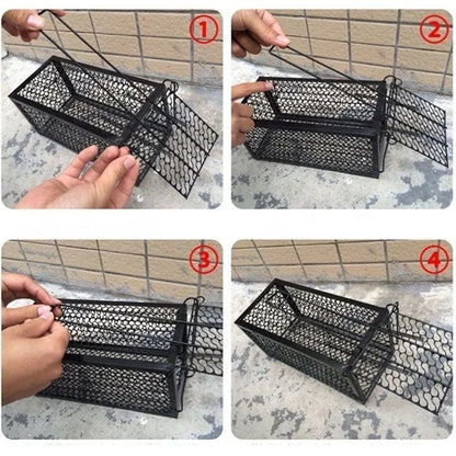 Self-Locking Humane Metal Mouse Trap Cage - Reusable Indoor/Outdoor Rat Catcher with Secure Iron Mesh
