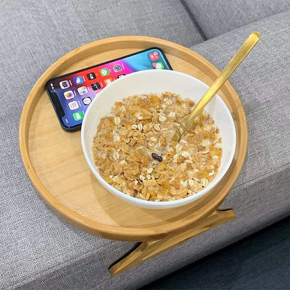 Natural Wood Sofa Armrest Tray Clip-On Couch Table - Space-Saving Wooden Sofa Tray Table for Snacks, Drinks & Remotes