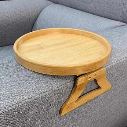 Natural Wood Sofa Armrest Tray Clip-On Couch Table - Space-Saving Wooden Sofa Tray Table for Snacks, Drinks & Remotes