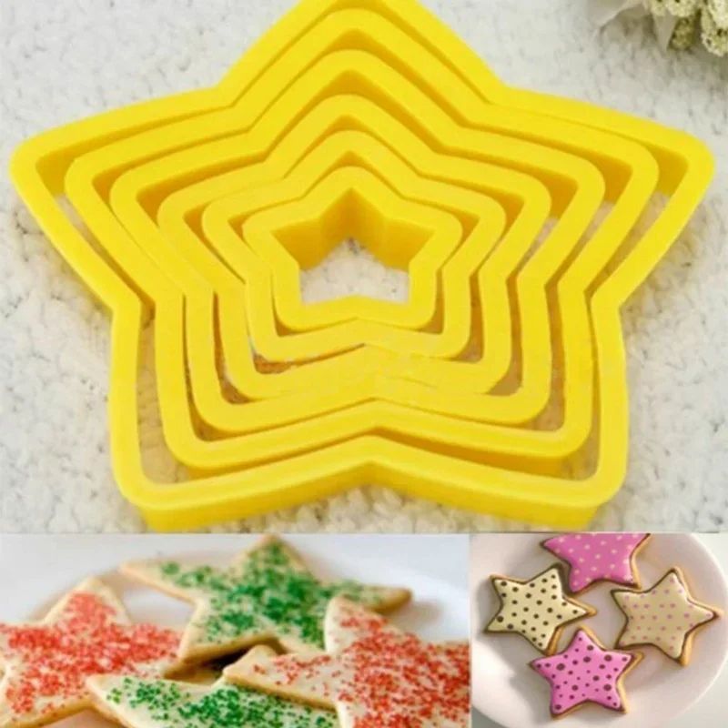 6-Piece 3D Christmas Cookie Cutter Set - Tree & Star Shapes for Festive Baking