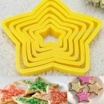 6-Piece 3D Christmas Cookie Cutter Set - Tree & Star Shapes for Festive Baking