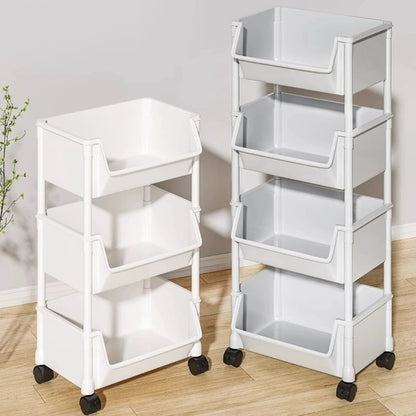 Bedroom Multi-layer Storage Rack, Mobile Organizer Handcart, Living Room Bookshelf, Kitchen Wheel Cart for Snacks