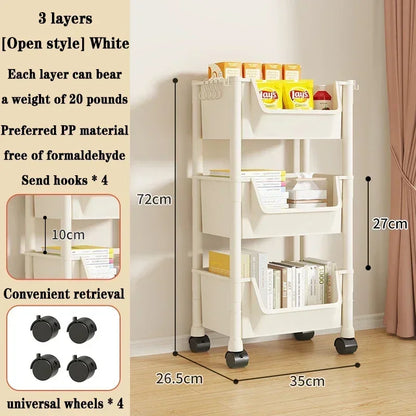 Bedroom Multi-layer Storage Rack, Mobile Organizer Handcart, Living Room Bookshelf, Kitchen Wheel Cart for Snacks