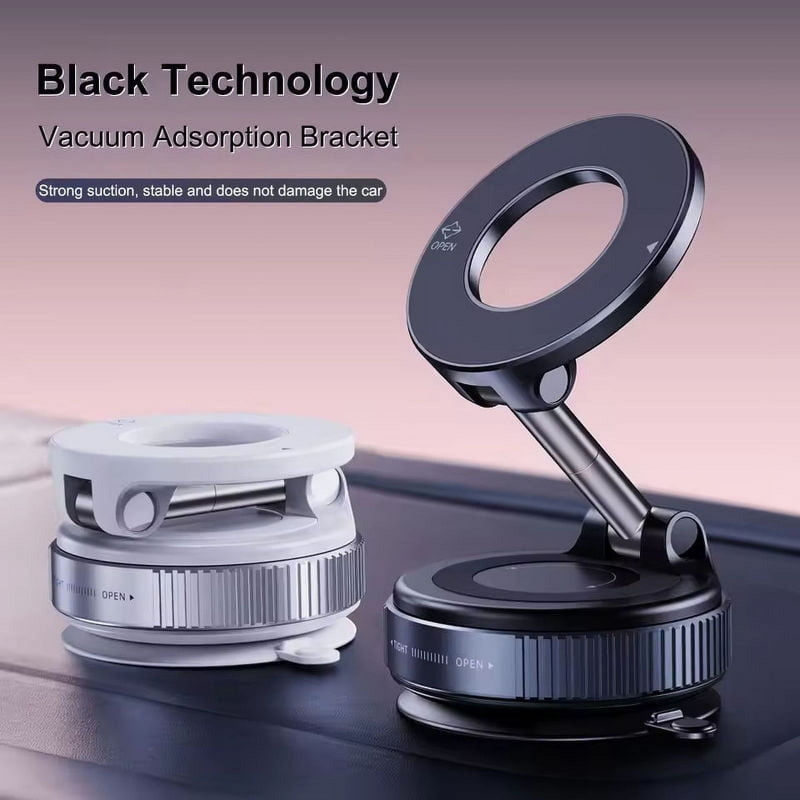 Magnetic Car Phone Holder, Adjustable Vacuum Mount, Foldable Design for Car, Desk, Bathroom