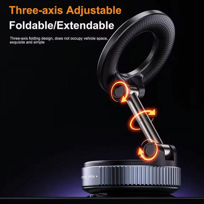 Magnetic Car Phone Holder, Adjustable Vacuum Mount, Foldable Design for Car, Desk, Bathroom