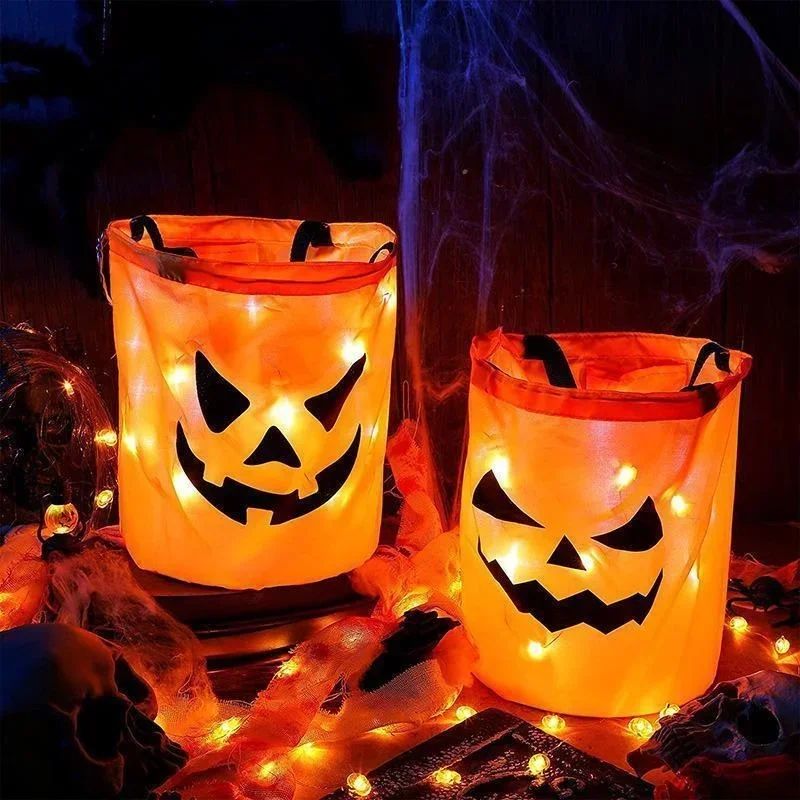 LED Light-Up Pumpkin Trick-or-Treat Bucket – Collapsible Reusable Halloween Candy Basket
