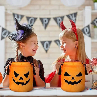 LED Light-Up Pumpkin Trick-or-Treat Bucket – Collapsible Reusable Halloween Candy Basket