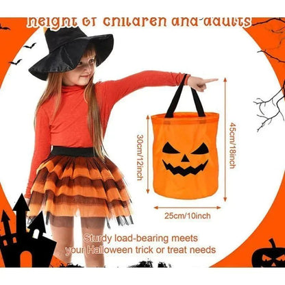 LED Light-Up Pumpkin Trick-or-Treat Bucket – Collapsible Reusable Halloween Candy Basket