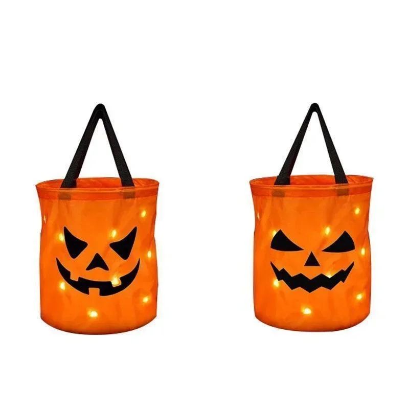 LED Light-Up Pumpkin Trick-or-Treat Bucket – Collapsible Reusable Halloween Candy Basket