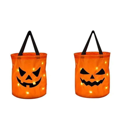 LED Light-Up Pumpkin Trick-or-Treat Bucket – Collapsible Reusable Halloween Candy Basket