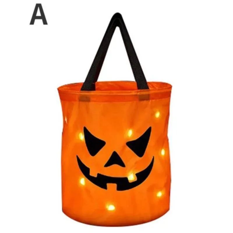 LED Light-Up Pumpkin Trick-or-Treat Bucket – Collapsible Reusable Halloween Candy Basket
