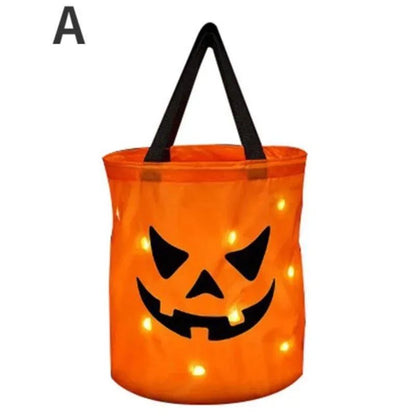 LED Light-Up Pumpkin Trick-or-Treat Bucket – Collapsible Reusable Halloween Candy Basket