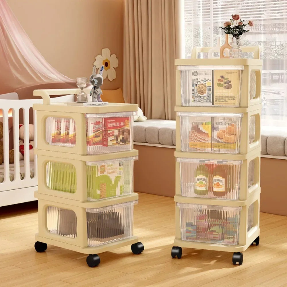 Acrylic Cream Wind Cart, Multi-Tier Snack Trolley Storage, Movable Utility Cart, Toy Organizer, Transparent Storage Rack