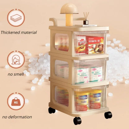 Acrylic Cream Wind Cart, Multi-Tier Snack Trolley Storage, Movable Utility Cart, Toy Organizer, Transparent Storage Rack