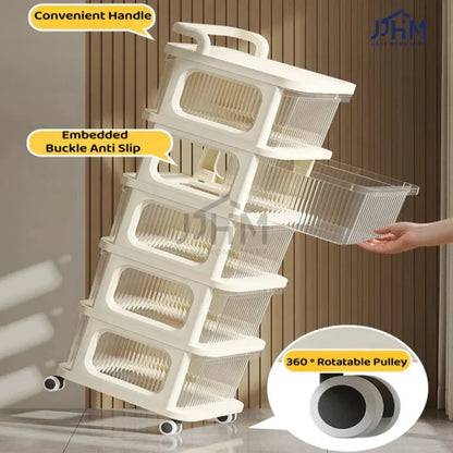 Acrylic Cream Wind Cart, Multi-Tier Snack Trolley Storage, Movable Utility Cart, Toy Organizer, Transparent Storage Rack