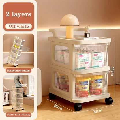 Acrylic Cream Wind Cart, Multi-Tier Snack Trolley Storage, Movable Utility Cart, Toy Organizer, Transparent Storage Rack