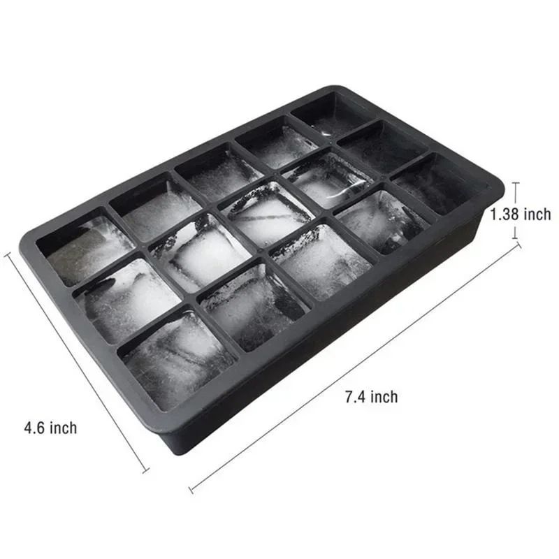 15-Grid Silicone Ice Cube Tray for Big Slow-Melt Cubes – Large Square Ice Mold for Cocktails & Whiskey