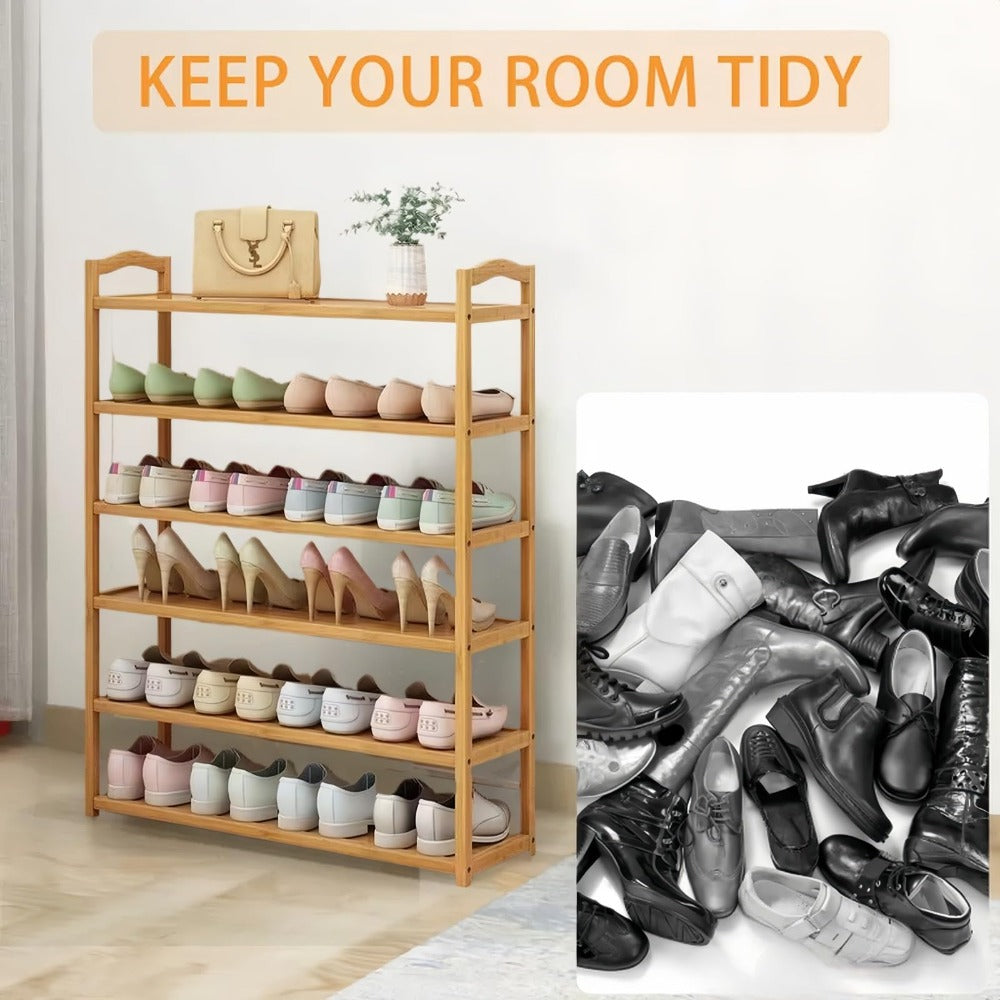 Multifunctional Bamboo Shoe Rack, Large Capacity Storage Rack, Modern Dustproof Shoe Cabinet, Entrance Shoe Organizer