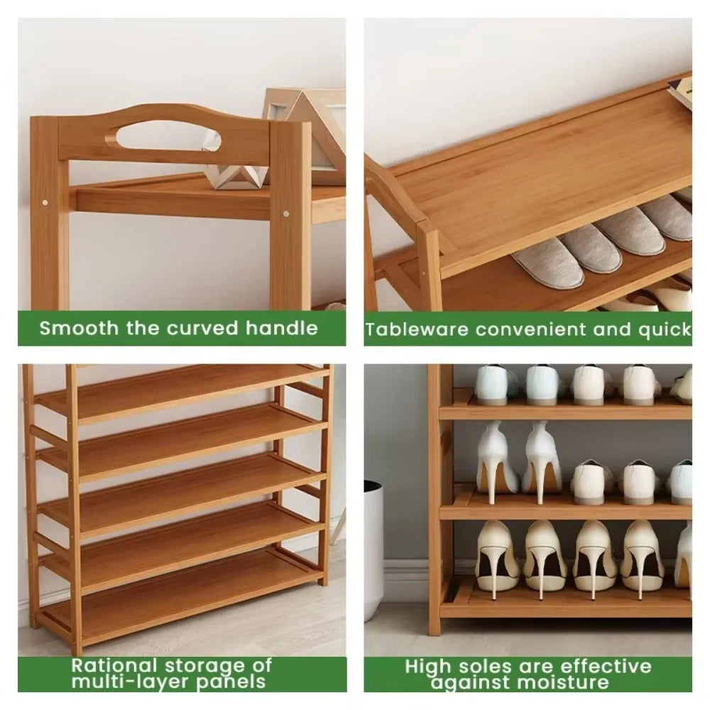 Multifunctional Bamboo Shoe Rack, Large Capacity Storage Rack, Modern Dustproof Shoe Cabinet, Entrance Shoe Organizer