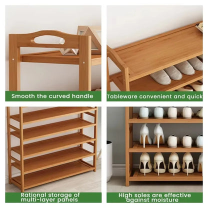 Multifunctional Bamboo Shoe Rack, Large Capacity Storage Rack, Modern Dustproof Shoe Cabinet, Entrance Shoe Organizer