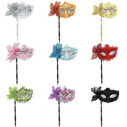 Venetian Half Face Masquerade Mask with Holding Stick