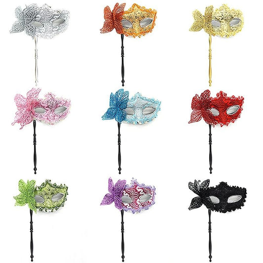 Venetian Half Face Masquerade Mask with Holding Stick