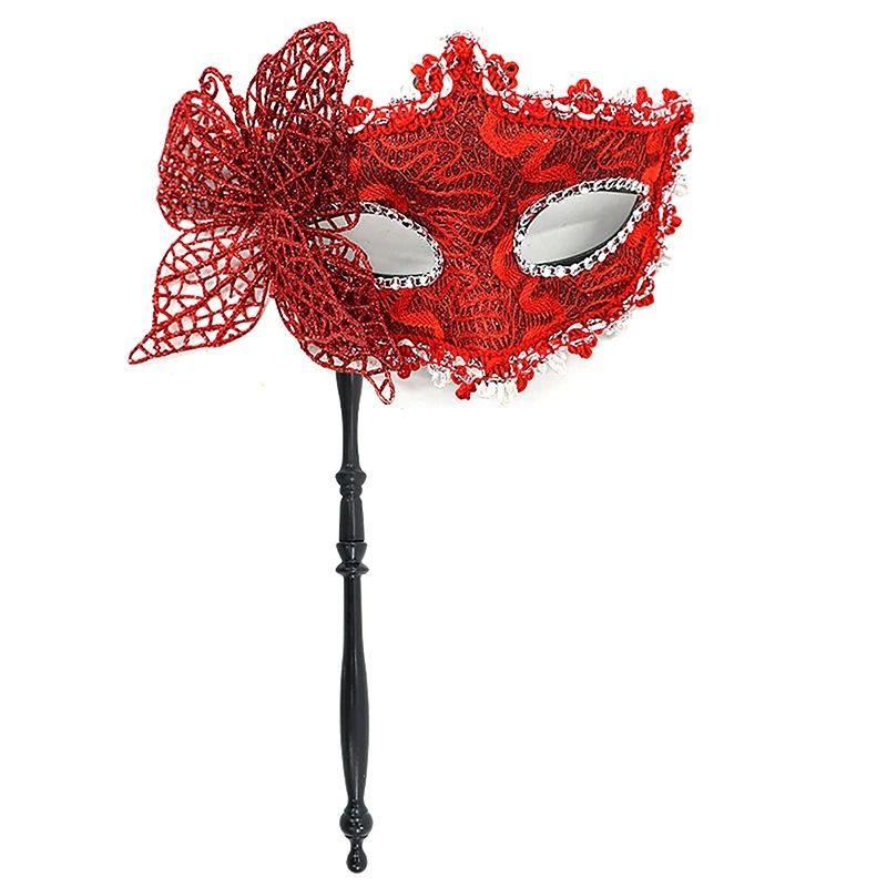 Venetian Half Face Masquerade Mask with Holding Stick